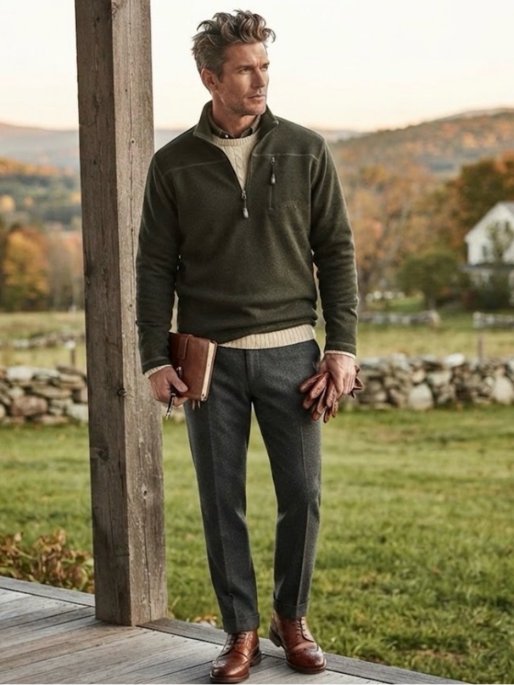 Orvis Trout Bum Quarter Zip Pullover Sweater Men L Pine Green Wool Blend Outdoor